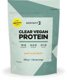 Body & Fit Juicy Vegan Protein - Clear Whey - Plantaardig Eiwitpoeder / Proteine Poeder - Eiwit Limonade - Perzik Ice Tea - 320 gram (20 shakes)