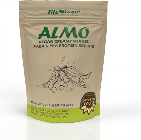 Fit&Shape ALMO Plantaardig Eiwitpoeder (Smaak: chocolade ) - Vegan Eiwitshake - Biologisch Erwten & FABA eiwit isolaat- 750gram (25 Shakes) inclusief maatschep (Plant-based Protein - Vegan Protein - Plantaardig Proteine Poeder)