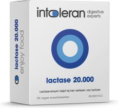 Intoleran Lactase 20.000 Spijsverteringsenzymen - 50 Breektabletten | Lactase enzym voor Lactose vertering en Lactose intolerantie | Hoogst gedoseerd | Vegan Voedingssupplement