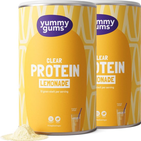 Yummygums - 2x Clear protein limonade poeder - suikervrij - tropical smaak - eiwitsupplement in poedervorm vegan - 2x 224g