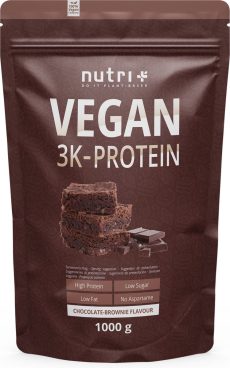 nutri+ Vegan 3K Protein - Eiwitpoeder Chocolate Brownie - Veganistisch proteïne poeder - met proteïnen uit soja, erwten en zonnebloem - lactosevrij en glutenvrij - 1000 g
