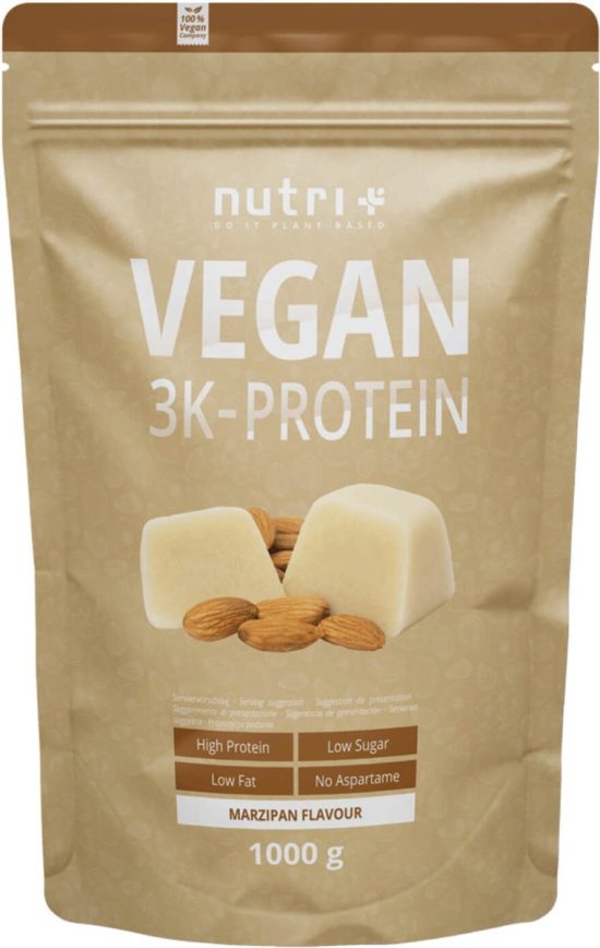 nutri+ Vegan 3K Protein - Eiwitpoeder Marsepein - Veganistisch proteïne poeder - met proteïnen uit soja, erwten en zonnebloem - lactosevrij en glutenvrij - 1000 g