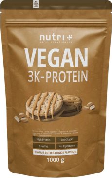 nutri+ Vegan 3K Protein - Eiwitpoeder Peanutbutter Cookie - Veganistisch proteïne poeder - met proteïnen uit soja, erwten en zonnebloem - lactosevrij en glutenvrij - 1000 g