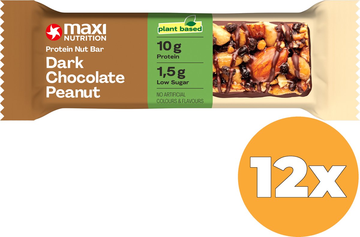 12x Maxi Nutrition Protein Nut Bar Dark Chocolate Peanut (46 gr)