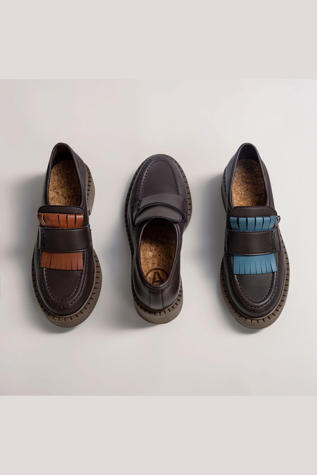 AGAZI dames vegan 3 In 1 Loafers Diane Donkere Zool Chocolade Bruin