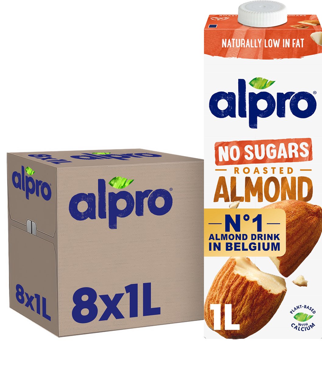 Alpro Drink Plantaardige Amandelmelk Zonder Suiker - Lactosevrij & Glutenvrij - 8 x 1L