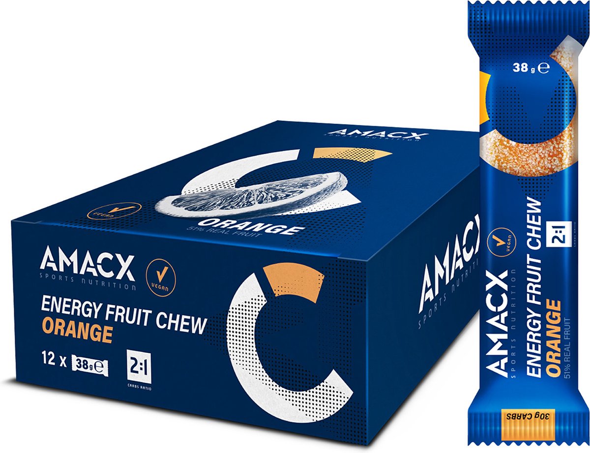 Amacx Energy Fruit Chew - Energie reep - Orange - Energy gummy - 12 pack
