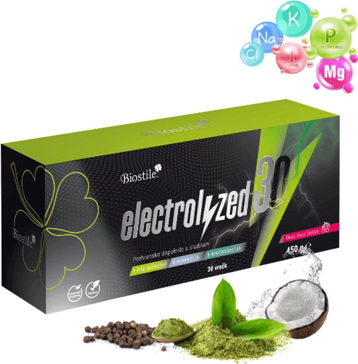 Biostile - Electrolyzed30 - Elektrolyten, Hydratatie en Snel Herstel - Met Vitaminen - Mineralen - 30 Zakjes - 450 g