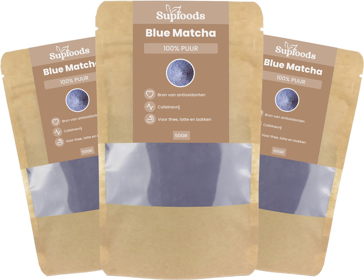 Blue Matcha 100% Puur - 250gr - Cafeïnevrij en Vegan - Ideaal voor Matcha Thee, Matcha Latte en Smoothies - Butterfly Pea Tea - Kittelbloem of Vlindererwt Thee - Natuurlijke Kleurstof Bakken - Chai latte