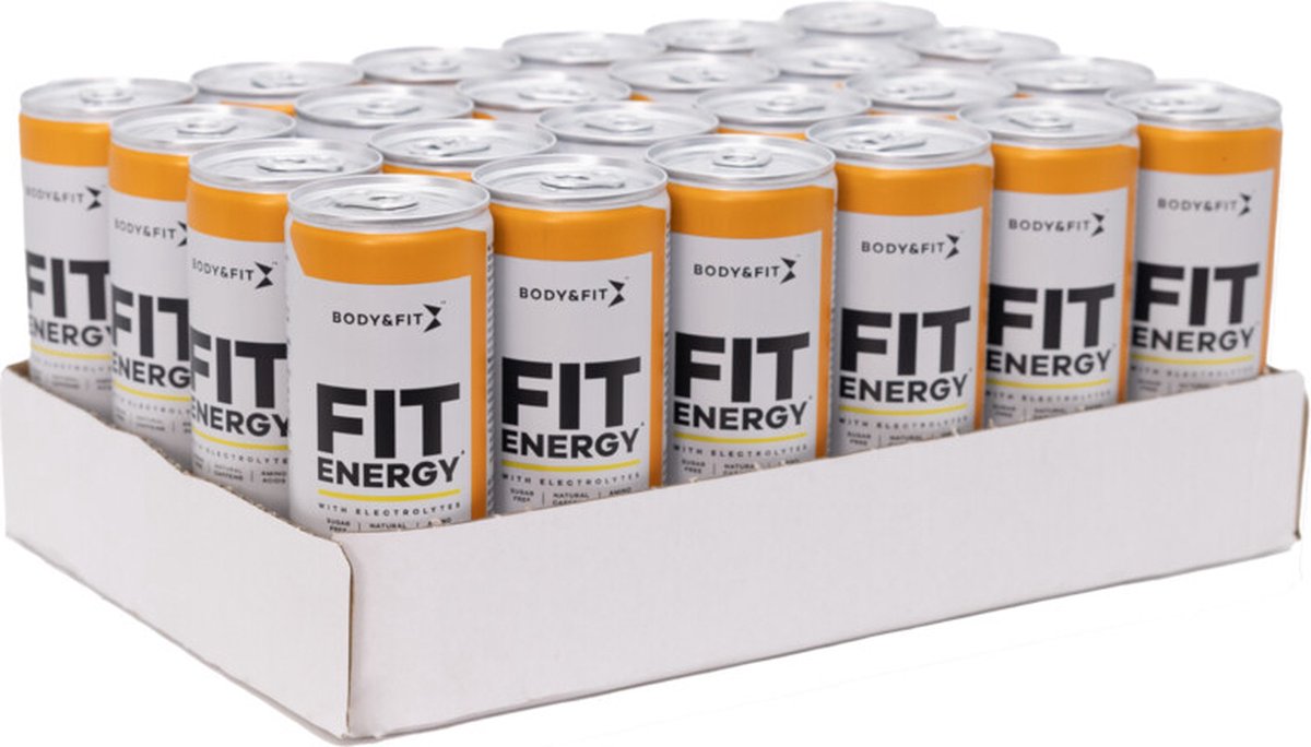 Body & Fit FIT Energy Drink - Orange - 24 Blikken - Hypotone Sportdrank met Elektrolyten en BCAA - 6000 ml