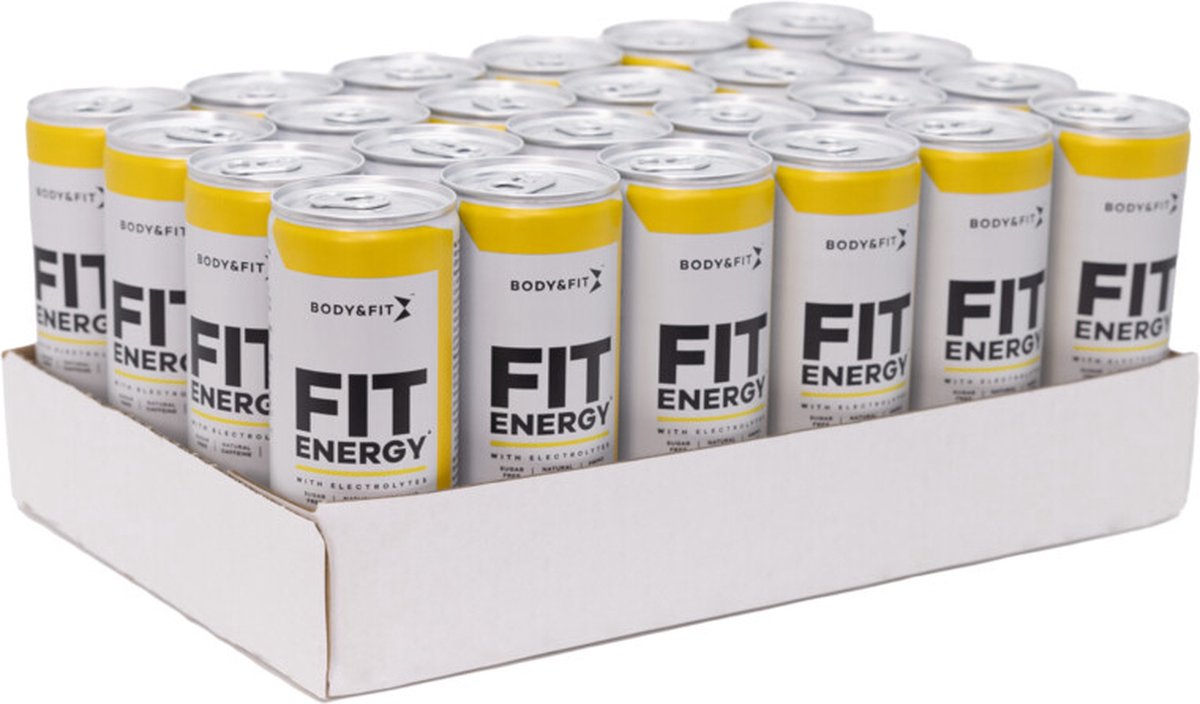 Body & Fit FIT Energy Drink - Tropical - 24 Blikken - Hypotone Sportdrank met Elektrolyten en BCAA - 6000 ml