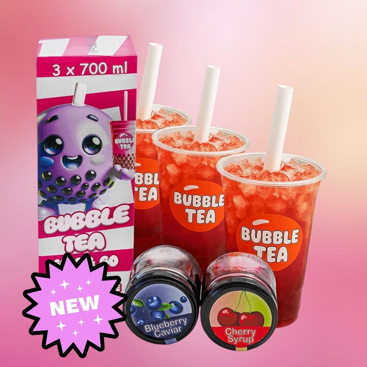 Bubble tea - complete set - Boba popping Blauwe bes - Kers siroop | DIY | 3x700ml