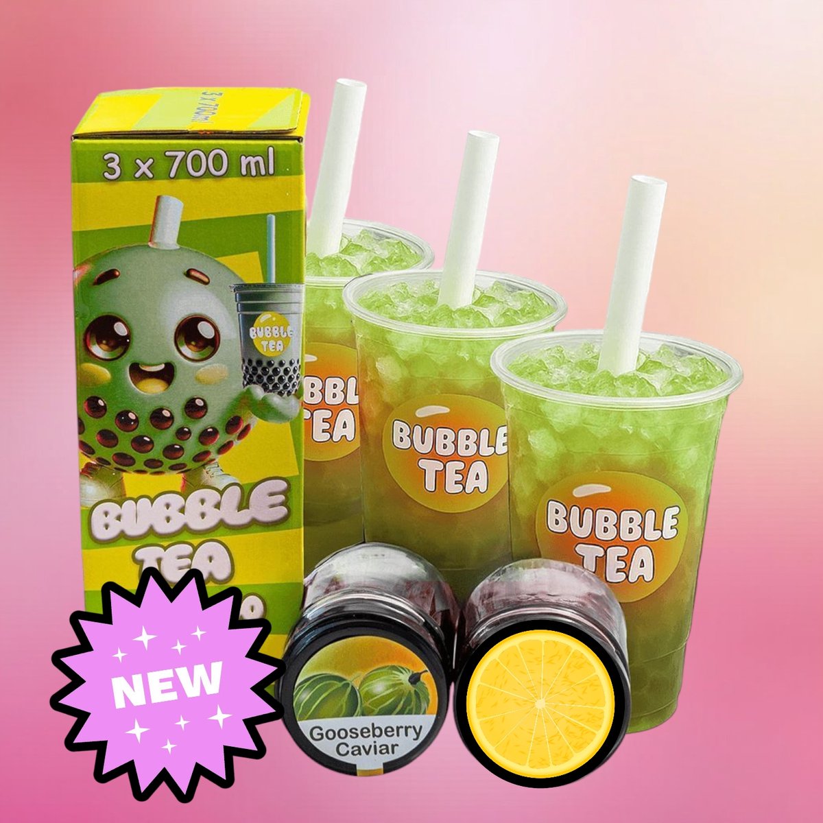 Bubble tea - complete set - Boba popping Kruisbes- Citroen siroop | DIY | 3x700ml