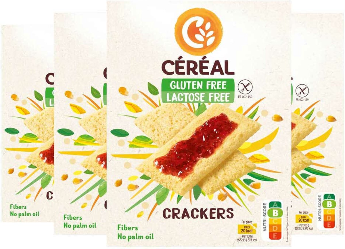 Céréal Crackers Glutenvrij & Lactosevrij - 4 x 250 gr - Voordeelverpakking