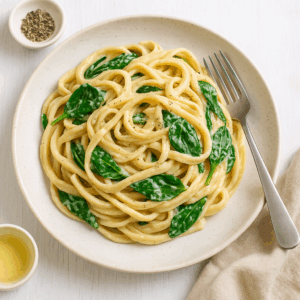 ChatGPT Image 19 sep 2025 01 28 33 Romige pasta met cashewroom en spinazie