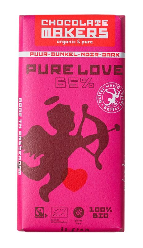 Chocolatemakers Pure love reep 65% puur fairtrade bio 80 gram