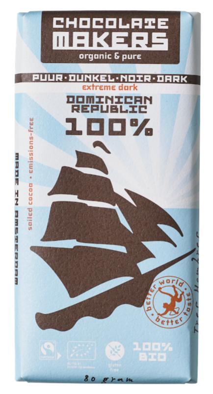 Chocolatemakers Reep tres hombres 100% extra puur fairtrade bio 80 gram