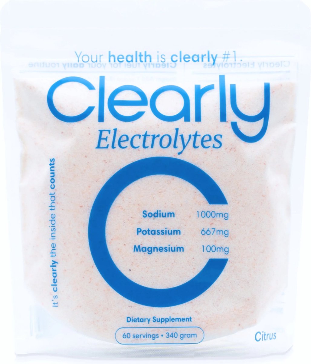 Clearly Electrolytes Naturel - Elektrolyten Poeder Zonder Suiker - Natrium 1000mg, Kalium 667mg, Magnesium 100mg - 340 Gram / 60 Doseringen