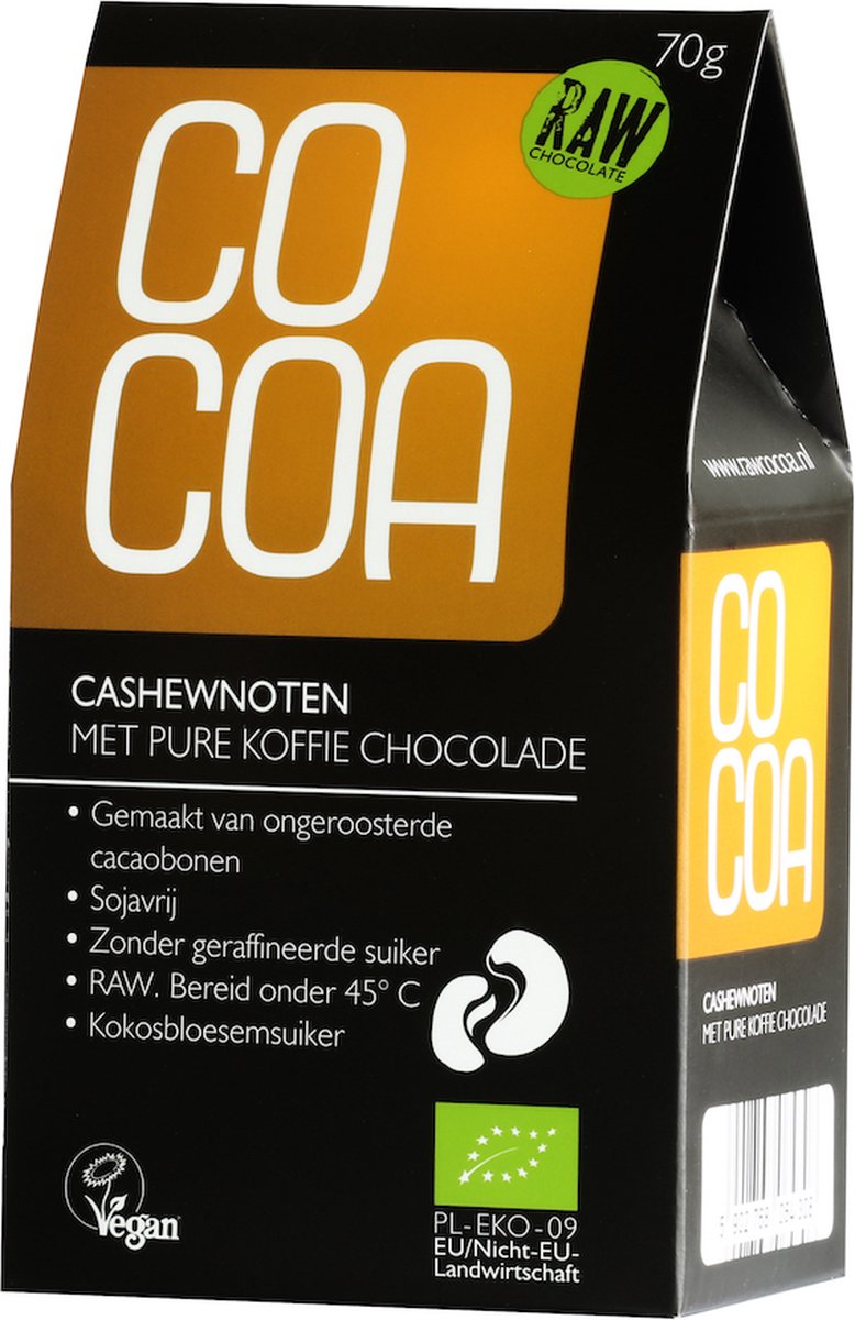 Cocoa Cashewnoten met Pure Koffie Chocolade RAW 70GR