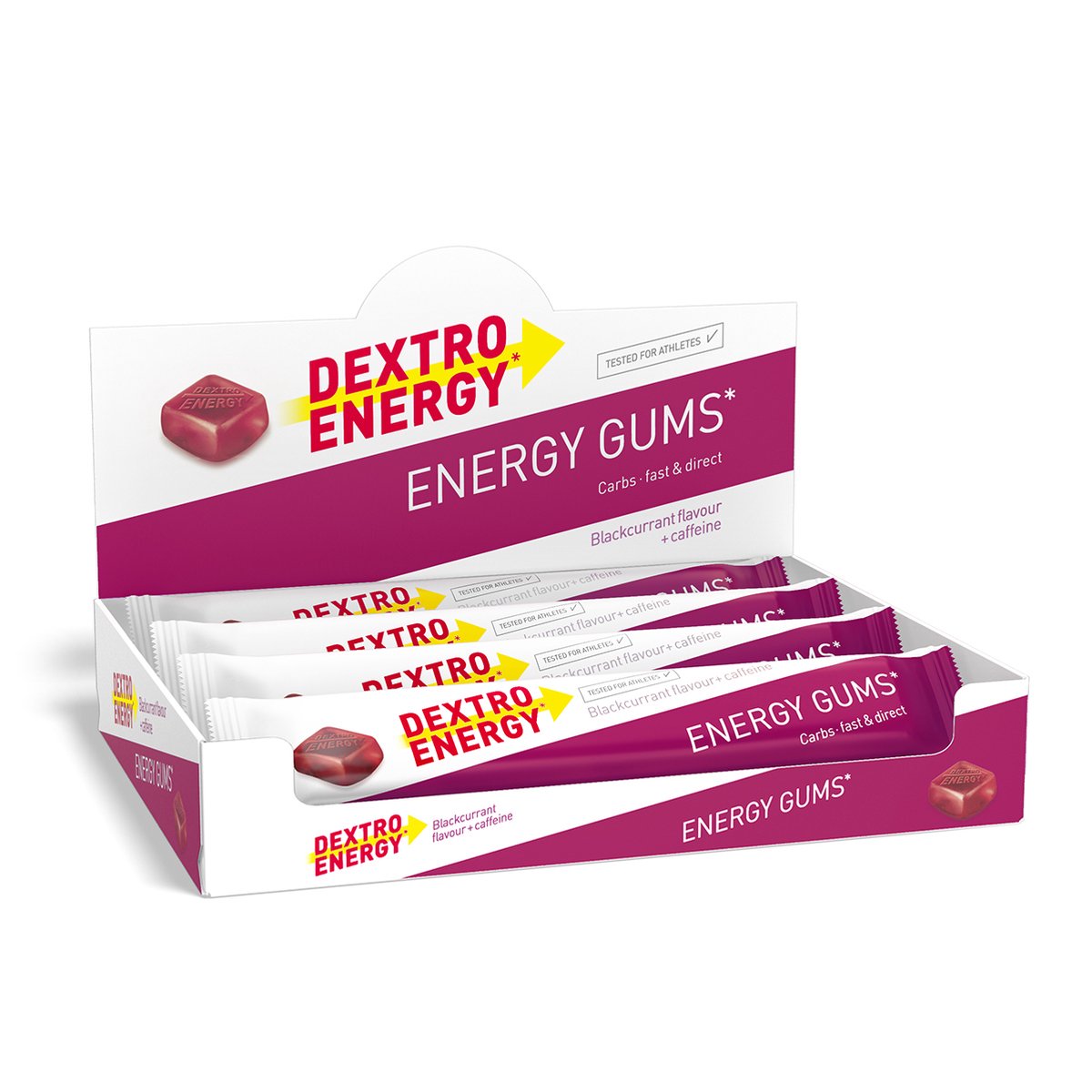 Dextro Energy Energie Gums - Cassis + Caffeine Energie Bar - Vegan Energie Reep - 8 porties (8 x 45 gram )