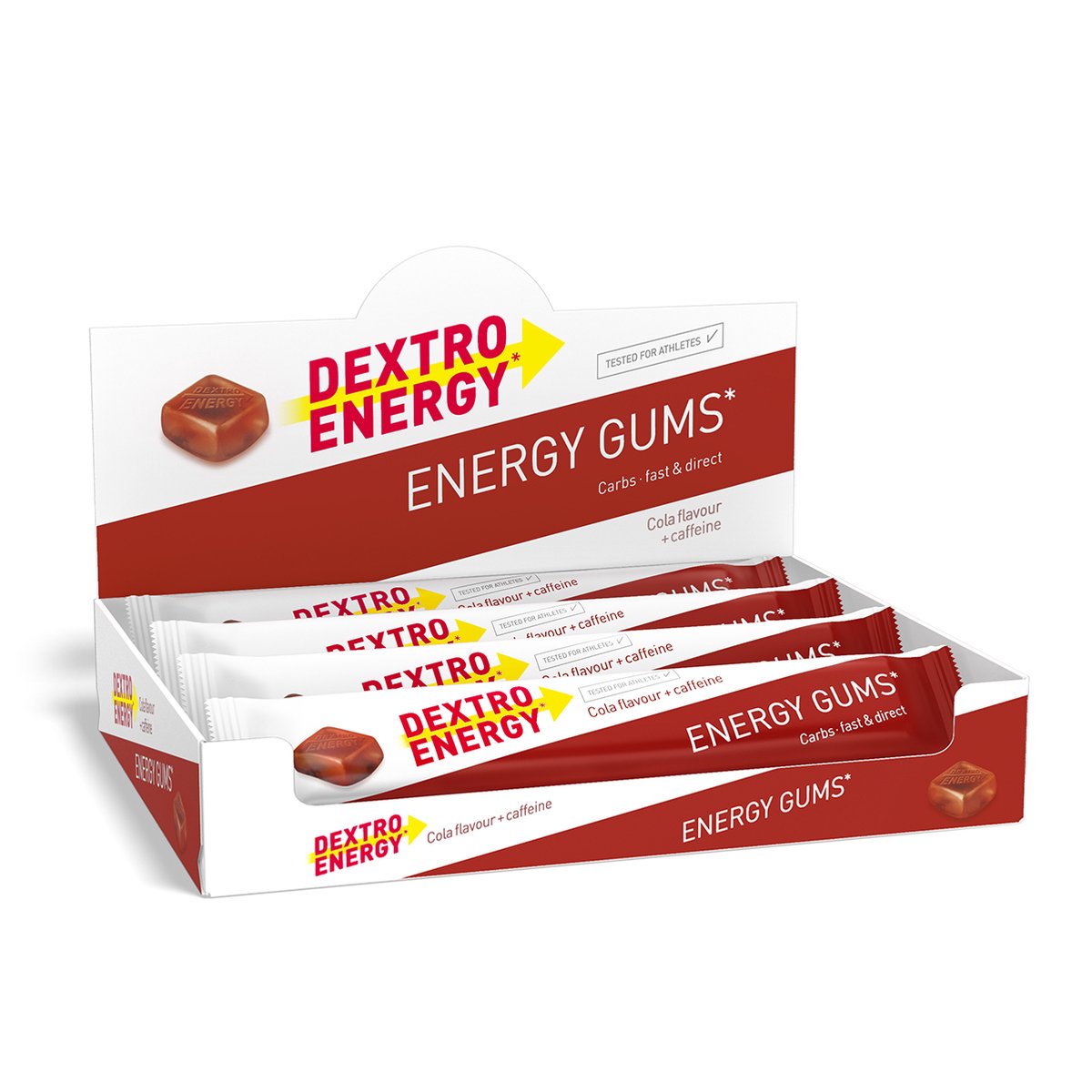 Dextro Energy Energie Gums - Cola + Caffeine Energie Bar - Vegan Energie Reep - 8 porties (8 x 45 gram )