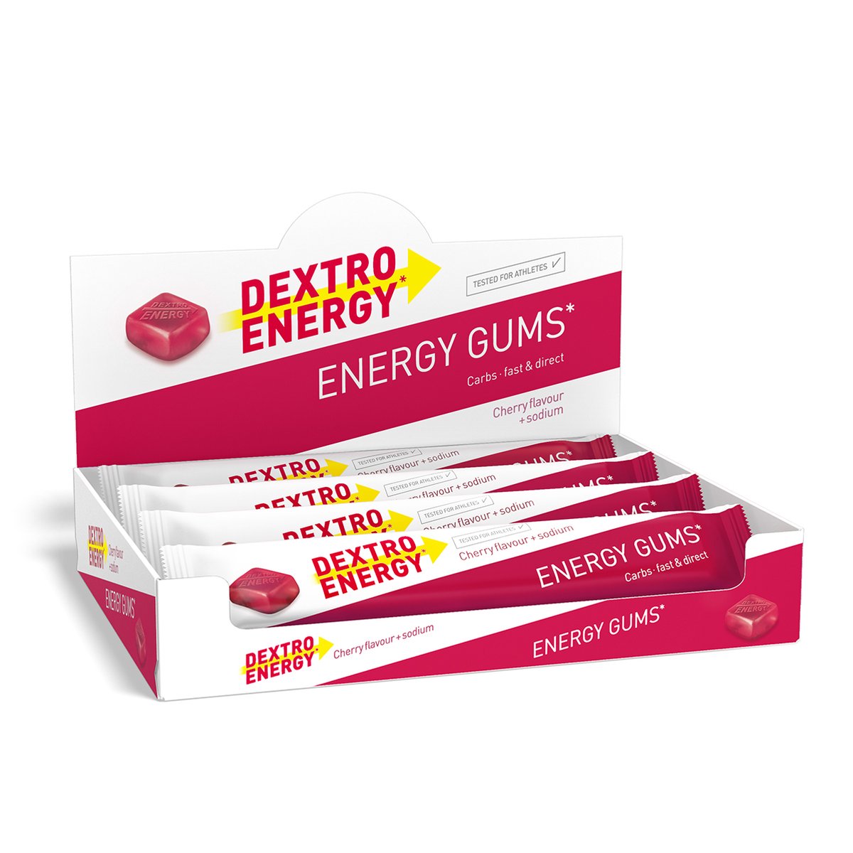 Dextro Energy Energie Gums - Kers + Natrium Energie Bar - Vegan Energie Reep - 8 porties (8 x 45 gram )