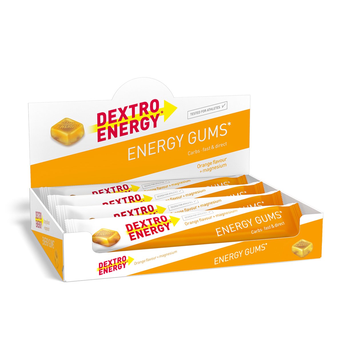 Dextro Energy Energie Gums - Sinaasappel + Magnesium Energie Bar - Vegan Energie Reep - 8 porties (8 x 45 gram )