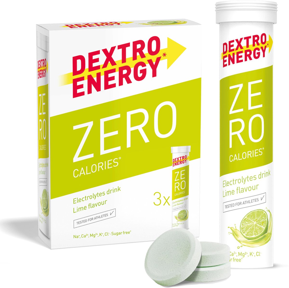 Dextro Energy Zero Calories Lime - Elektrolyten Sportdrank - Suikervrij - Electrolytes Drink - 3 x 20 tabletten (30 Liter)
