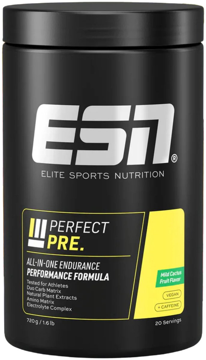 ESN Perfect Pre - Smaak Mild Cactus Fruit - Pre-Workout Booster met WATTS'UP®, Cordyceps & Galangal - Energie, Kracht & Focus - 720g (20 Porties)