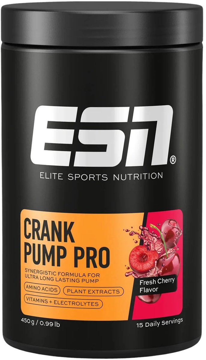 ESN Pro Series Crank Pump - Fresh Cherry - Pre-Workout Supplement met L-Citrulline, Arginine, Glycerol & Vitamines - Energie & Spierpomp - 450g
