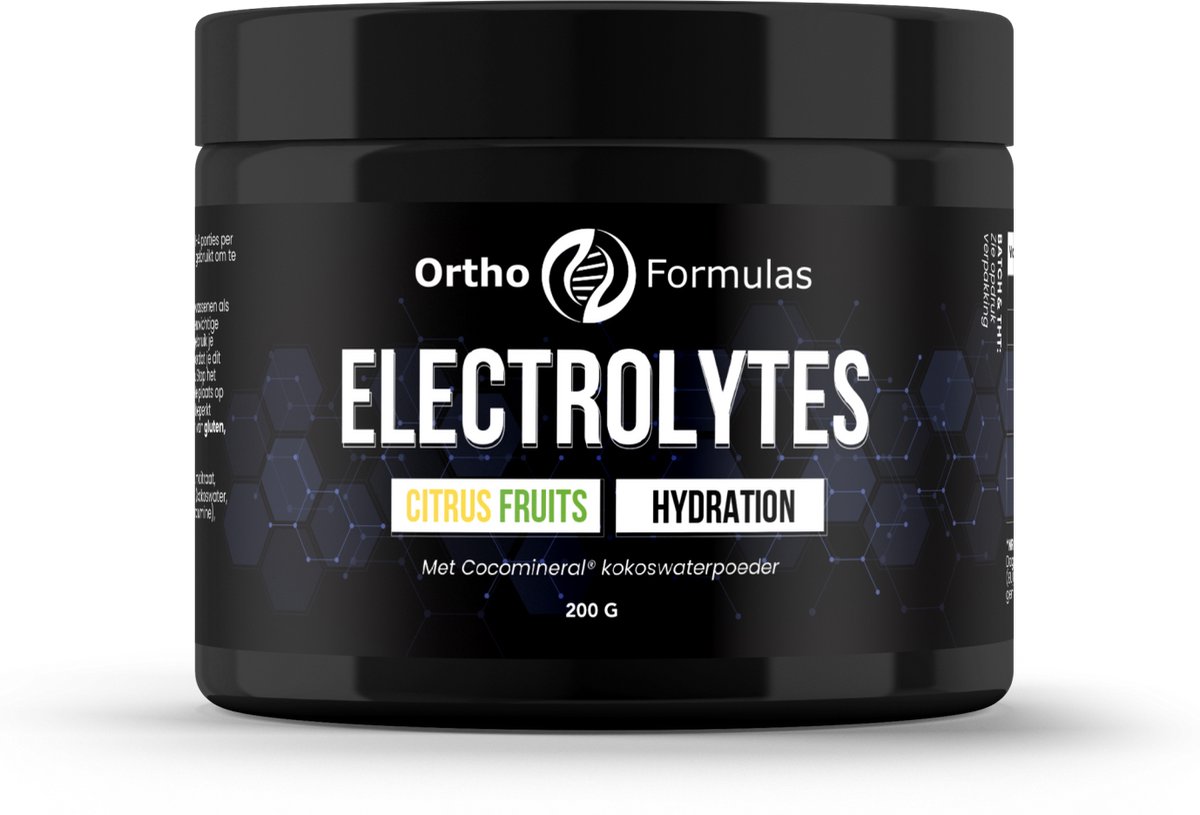 Electrolytes - 200 gram - 40 servings - Citrus fruits - Natrium - Chloride - Kalium - Magnesium - Calcium - Kokoswater poeder - Vitamine C - vegan