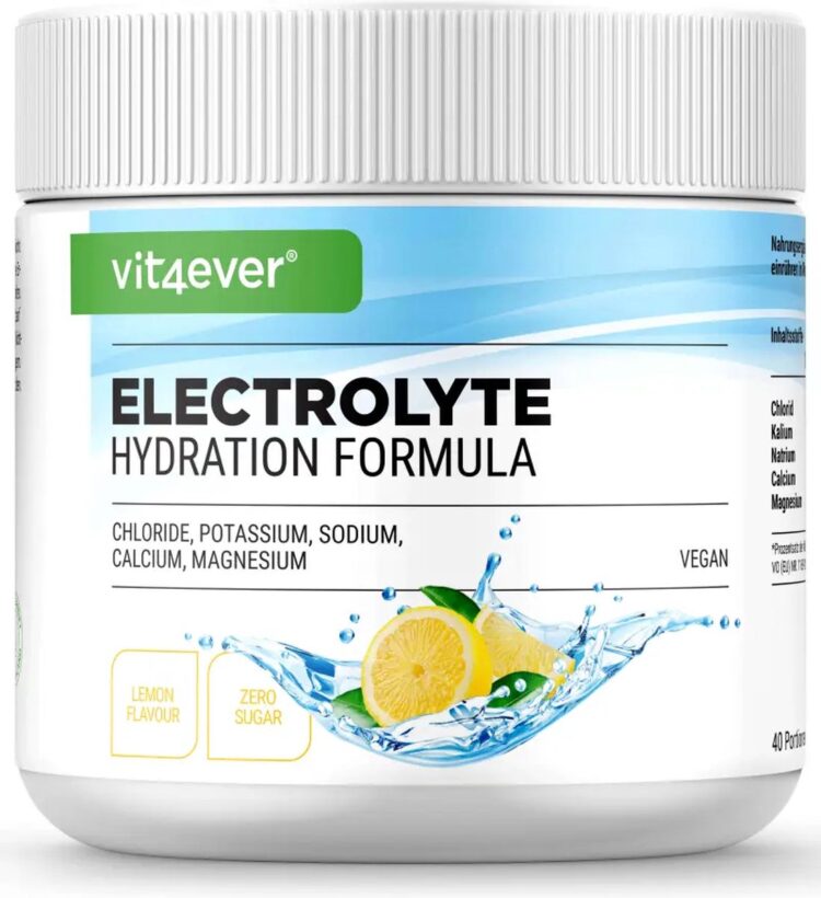 Elektrolyten - 200 g (40 porties) - Hydratatieformule met chloride, kalium, natrium, calcium, magnesium - Perfect voor sporters met vochtverlies - Zonder suiker - Veganistisch - Citroensmaak - Vit4ever