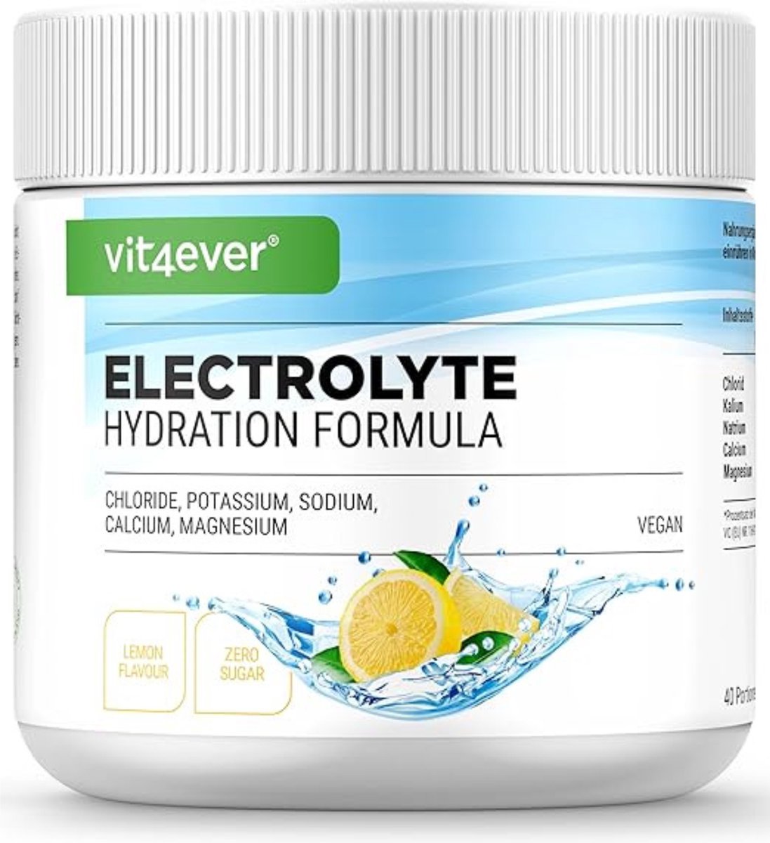 Elektrolyten - 400 g (80 porties) - Hydratie formule met chloride, kalium, natrium, calcium, magnesium - perfect voor sporters bij verlies van vocht - zonder suiker - veganistisch - citroensmaak