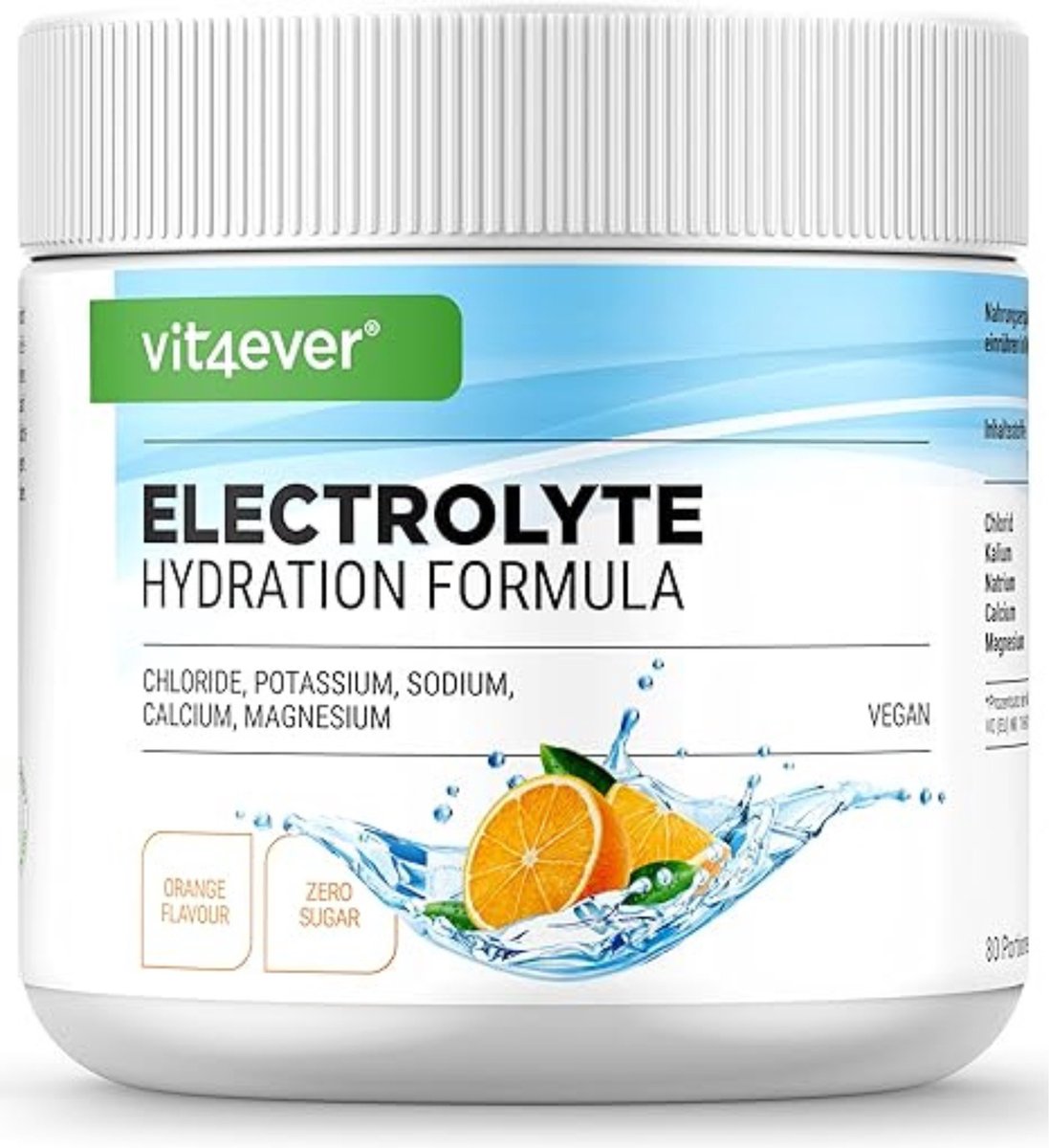 Elektrolyten - 400 g (80 porties) - Hydratie formule met chloride, kalium, natrium, calcium, magnesium - perfect voor sporters bij verlies van vocht - zonder suiker - veganistisch - sinaasappelsmaak