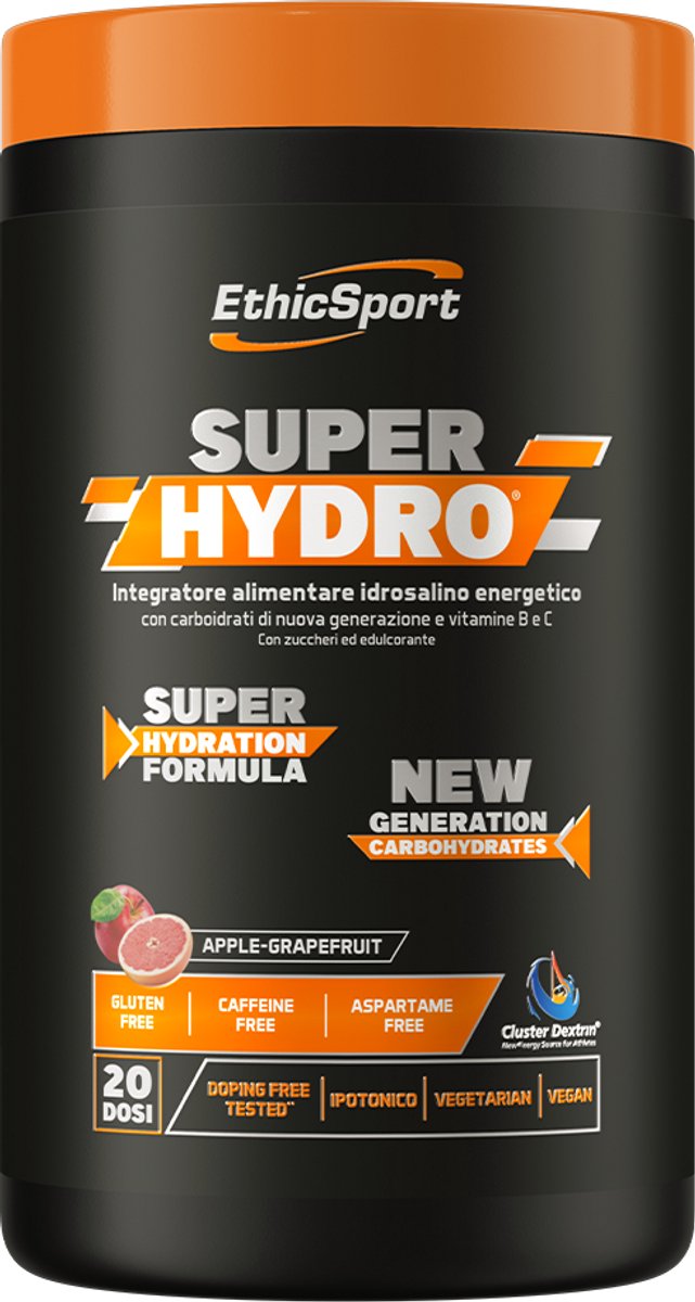 EthicSport - Super Hydro - 500 g - apple & grapefruit smaak - Hydratatie & Energie in één mix - Cognitieve functies, vetstofwisseling en algehele welzijn willen ondersteunen - elektrolyten