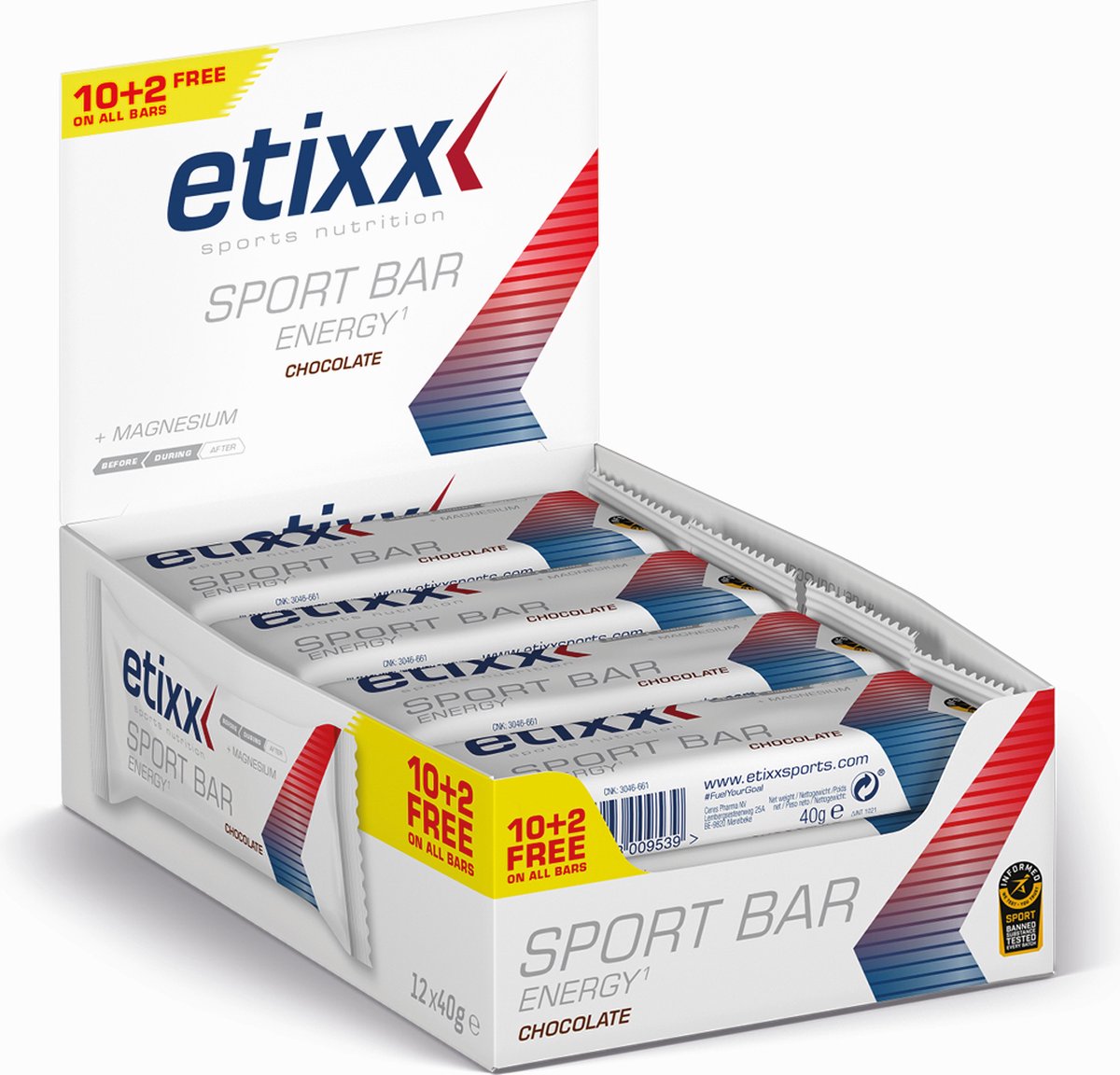 Etixx Energy Sport Bar Chocolate - Sports Nutrition - Sport Reep - 12X40 gram - Koolhydraatrijk - Gemakkelijk verteerbaar - Laag in vetten en vezels - Vegan