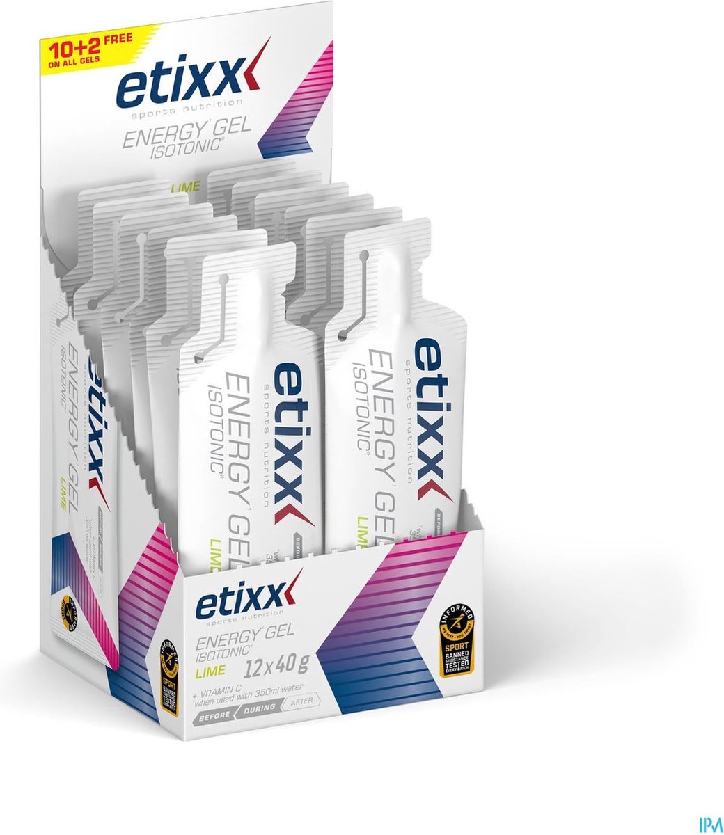 Etixx Isotonic Drink Energy Gel - Sports Nutrition - Energy Gel - 12X40 gram - Limoen - 25G koolhydraten - Extra Natrium (255MG) - Gebruik met en zonder water