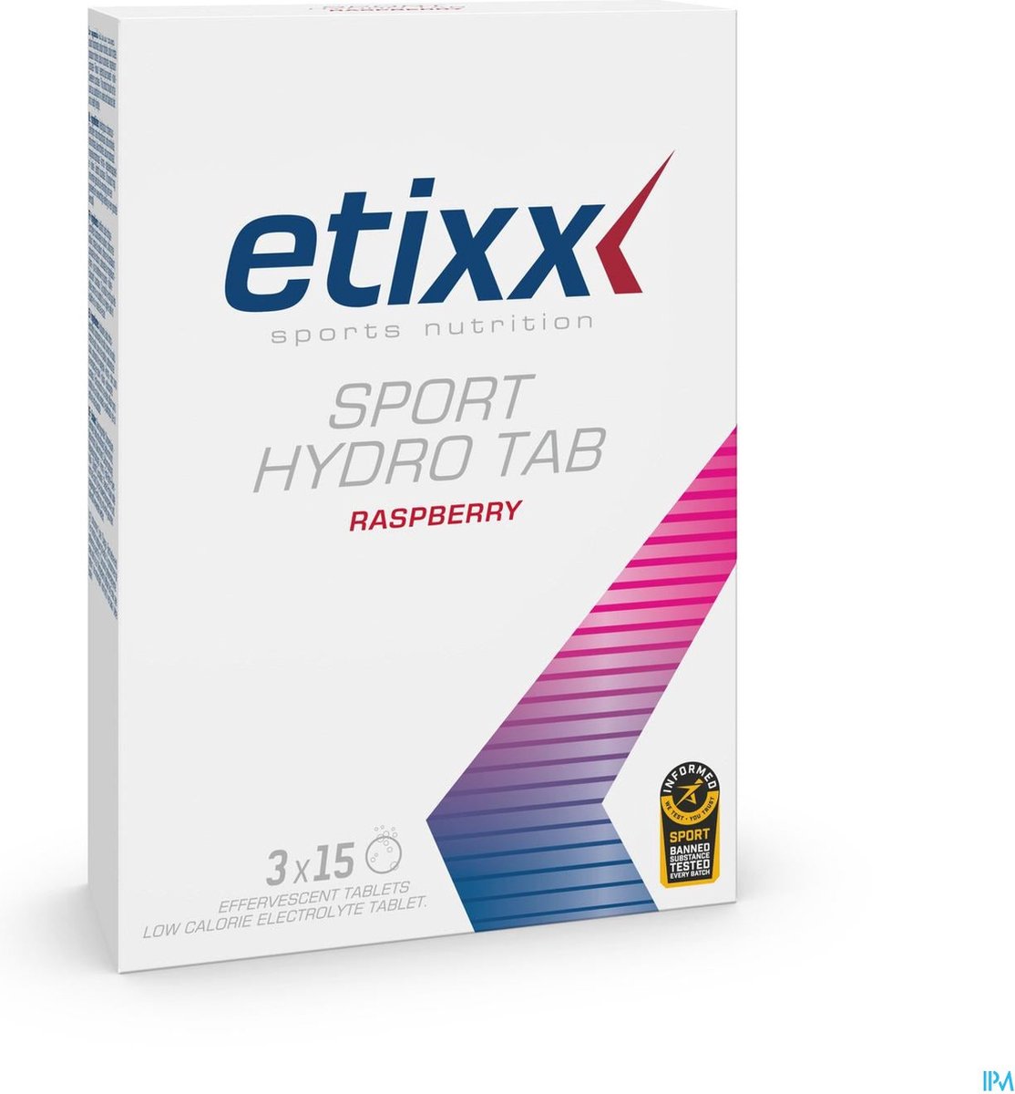 Etixx Sport Hydro Tabs - Sports Nutrition - Sportdrank - 3X15 tabletten - Framboos - Caloriearme zouttablet - Extra Natrium (830MG) - Zonder toegevoegde suikers