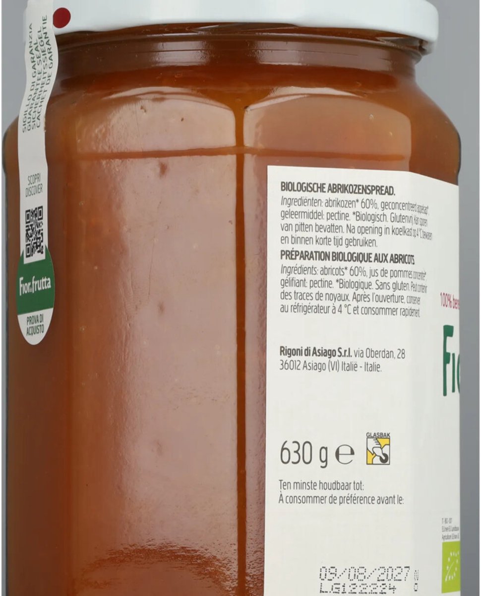 Fiordifrutta Biologische Jam Abrikozen - 630 gr