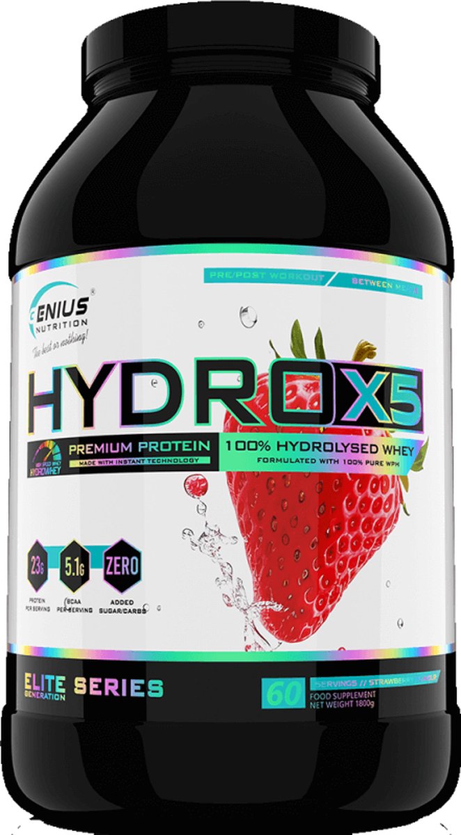 Genius Nutrition Hydro-X5 (1800g) Strawberry - Eiwitten - Gehydrolyseerd wei-eiwit
