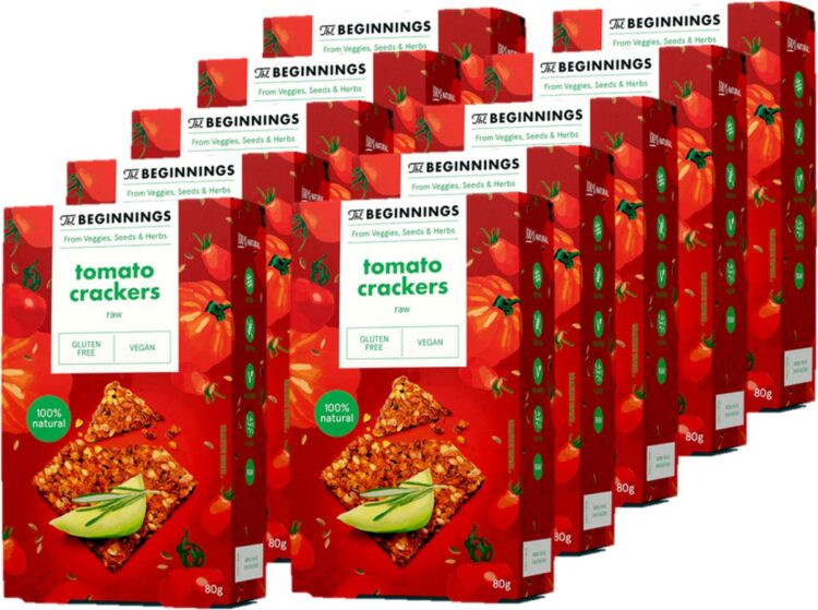 Glutenvrije koolhydraatarme crackers - Vegan - Zongedroogde Tomaat - 10 x 80 gram - 10 x circa 13 crackers