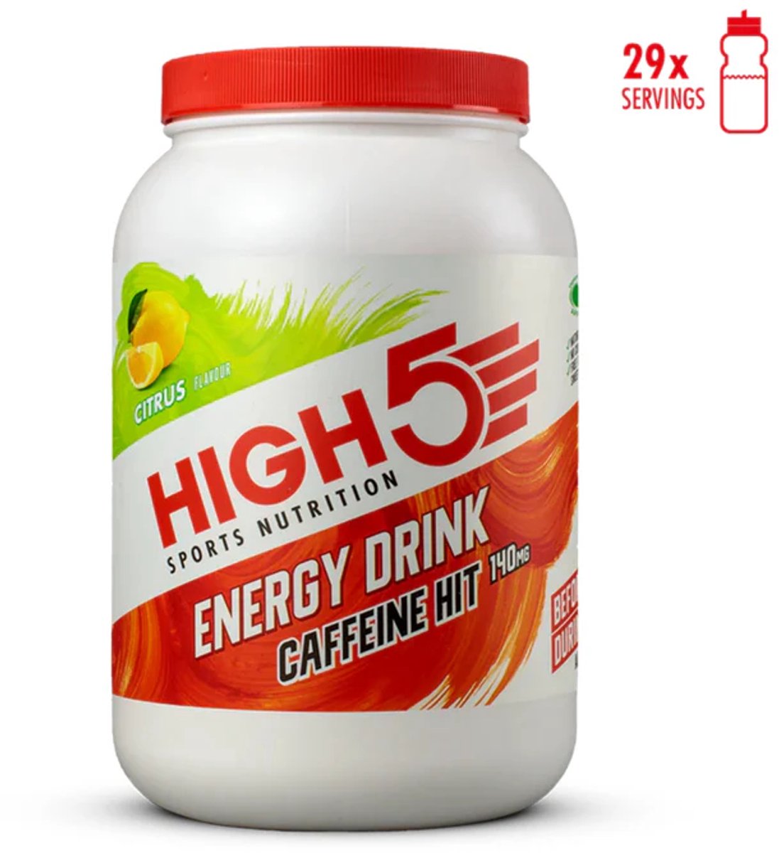 HIGH5 - Energydrink - 1400gr - Met cafeïne (140mg) - Lemon smaak - Isotone Energiedrank - Electrolyte - Elektrolyten + Koolhydraten Sportdrank - 2 : 1 fructose