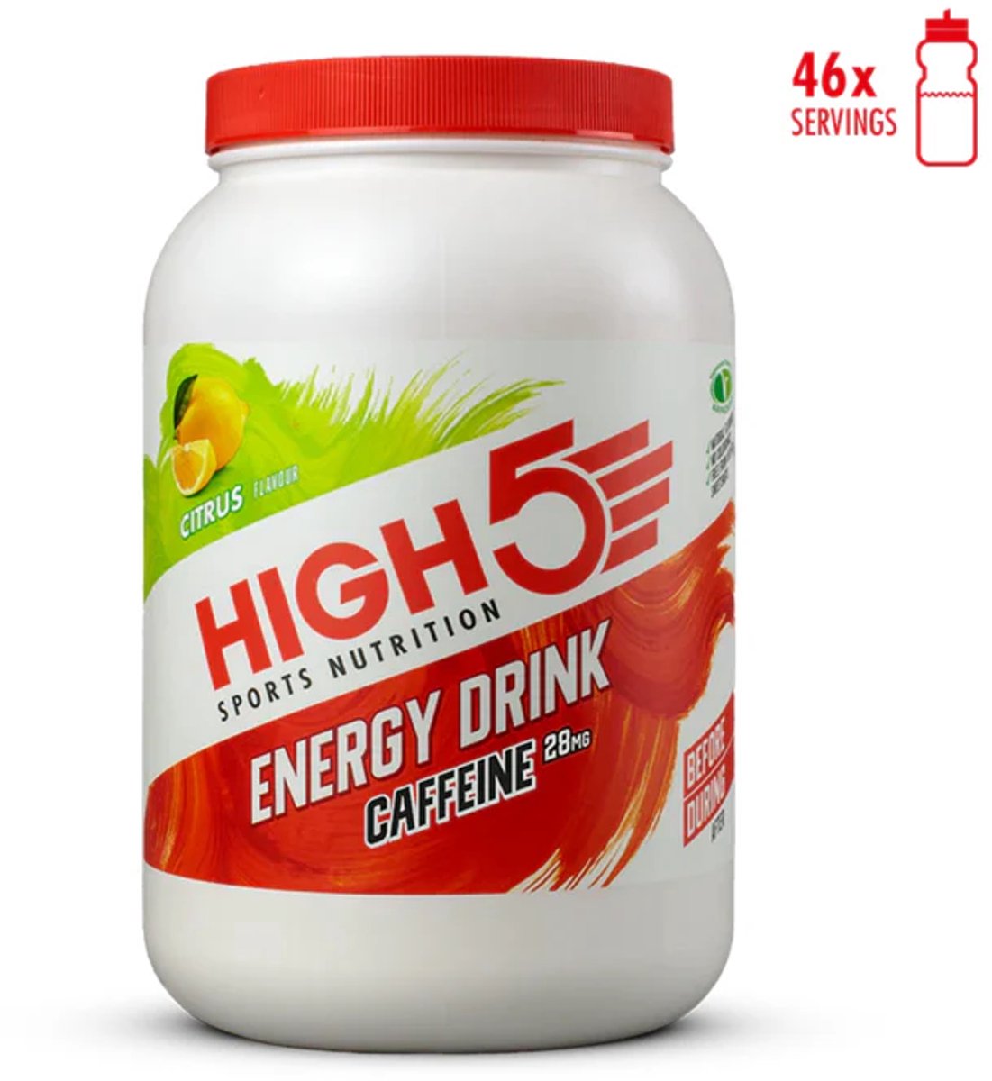 HIGH5 - Energydrink - 2200gr - Met cafeïne (28mg) - Lemon smaak - Isotone Energiedrank - Electrolyte - Elektrolyten + Koolhydraten Sportdrank - 2 : 1 fructose