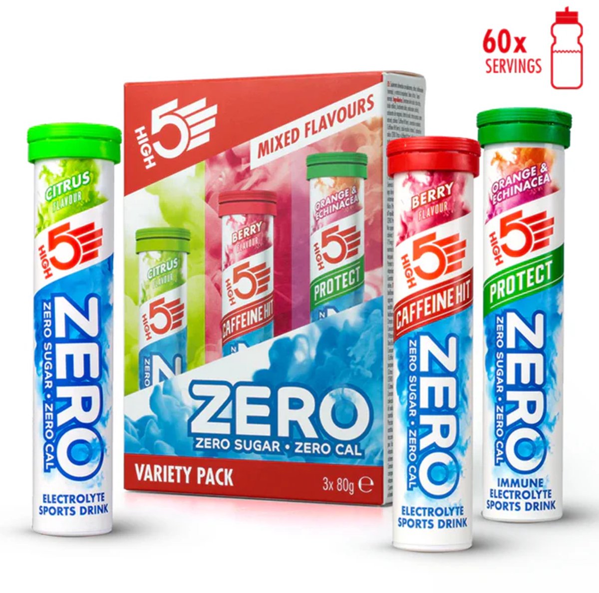 HIGH5 - ZERO Elektrolyten Bruistabletten - Variety Pack met 3 Functionele Formules - Suikervrij - 3x20 Stuks - Voor Hydratatie, Focus & Weerstand
