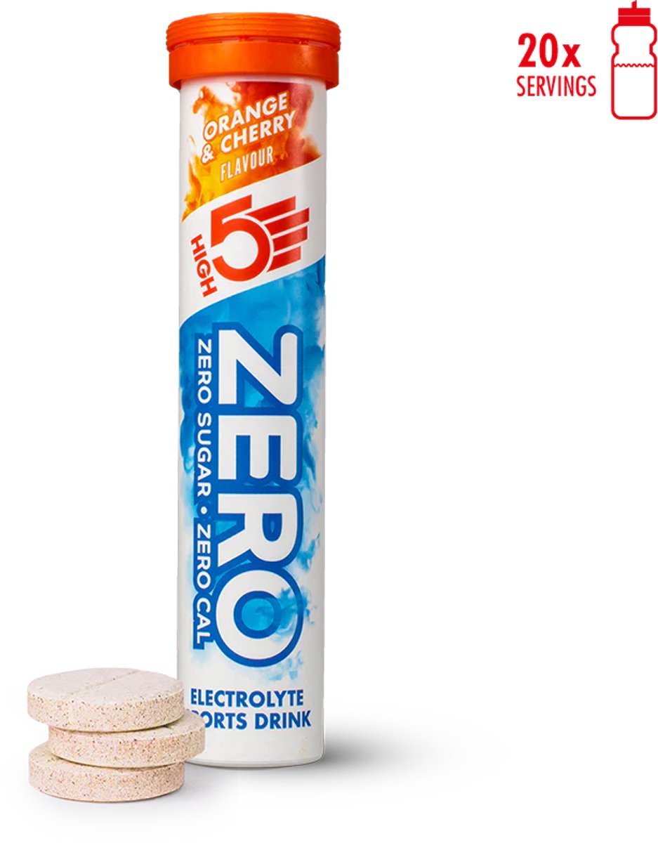 HIGH5 - ZERO Elektrolyten - Suikervrije Elektrolyten Bruistabletten - Caloriearm & Verfrissend - Sinaasappel & Kers Smaak - 1x20 Stuks - Voor Sport & Hydratatie