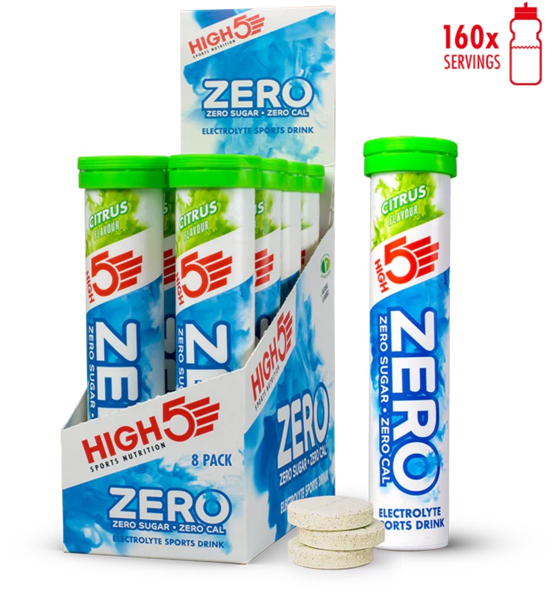 HIGH5 - ZERO Elektrolyten - Suikervrije Hydratatie Bruistabletten - Citrus Smaak - Displaydoos 8x20 Stuks - Met Elektrolyten voor Sport & Herstel