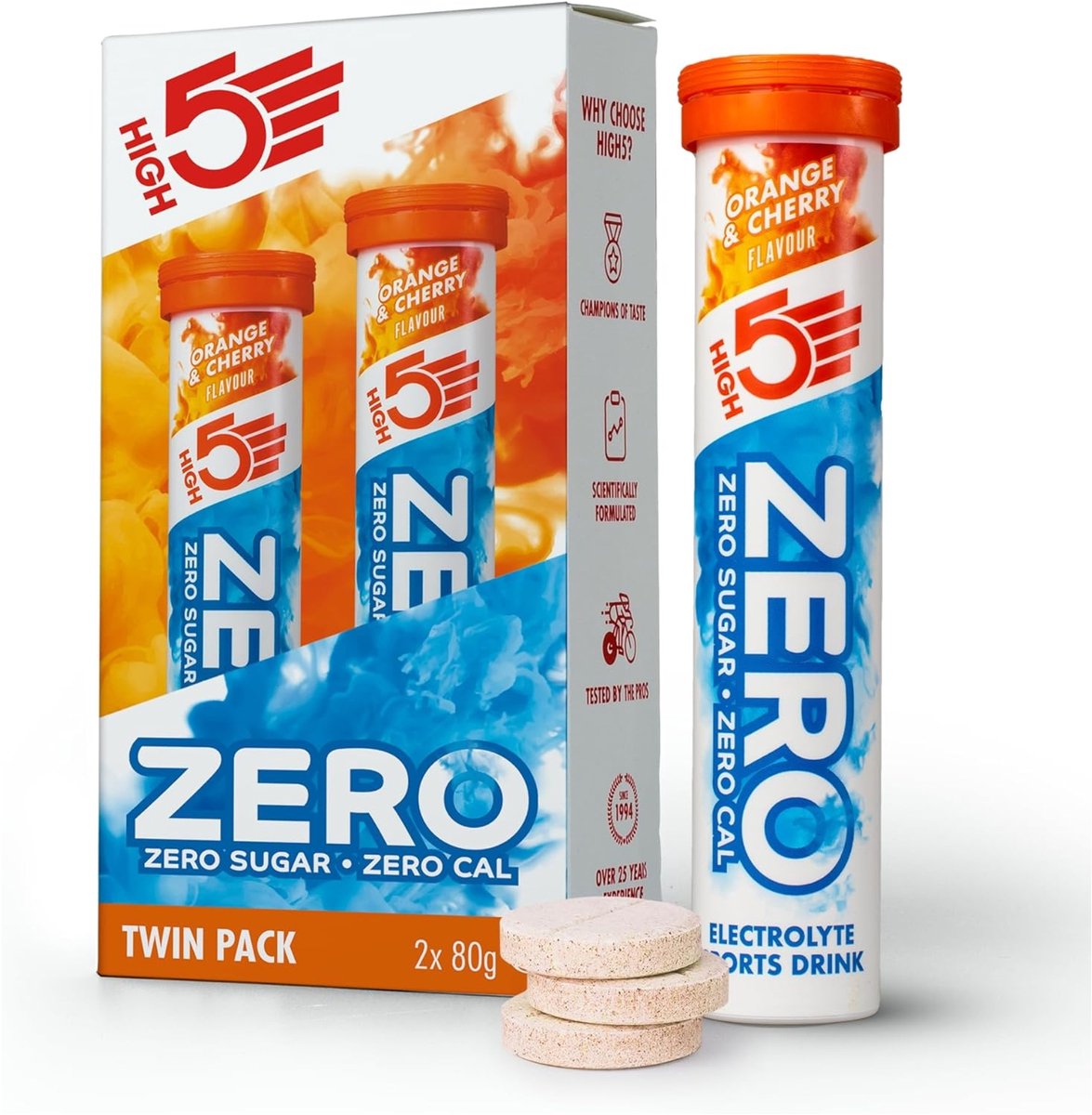 HIGH5 - ZERO Elektrolyten - Suikervrije Hydratatie Bruistabletten - Sinaasappel & Kers Smaak - 2x20 Stuks - Met Elektrolyten voor Sport & Dagelijkse Hydratatie