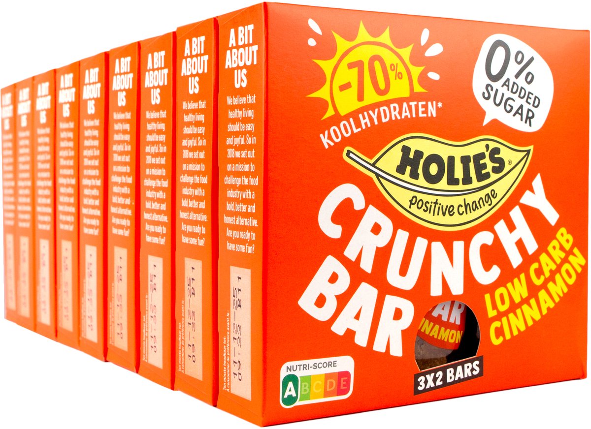 Holie's Crunchy Bar Low Carb Cinnamon 3x2 repen - reep - suikervrij - gezond - vegan - 9 pack
