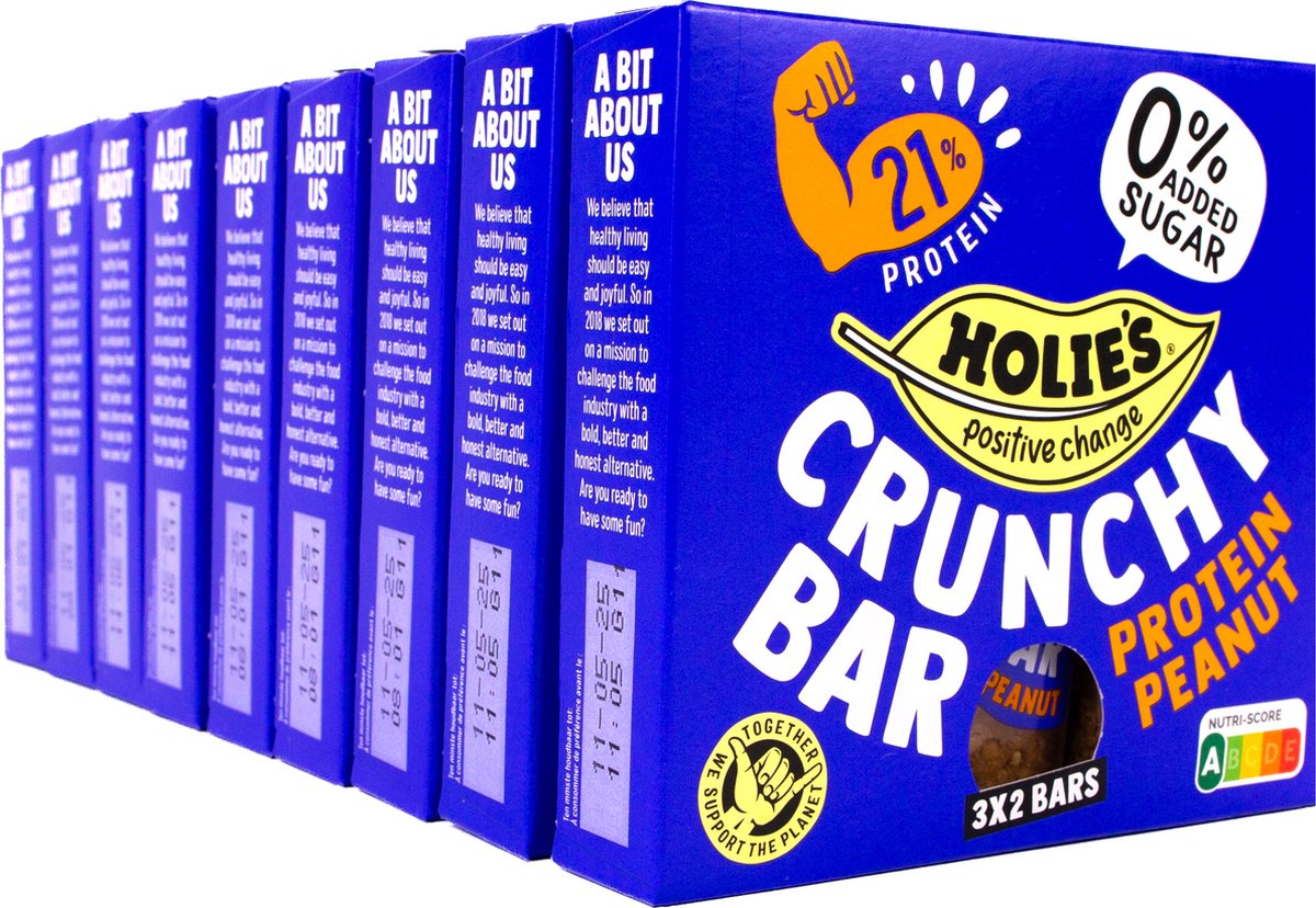 Holie's Crunchy Bar Protein Peanut 3x2 repen - eiwit - reep - suikervrij - gezond - vegan - 9 pack