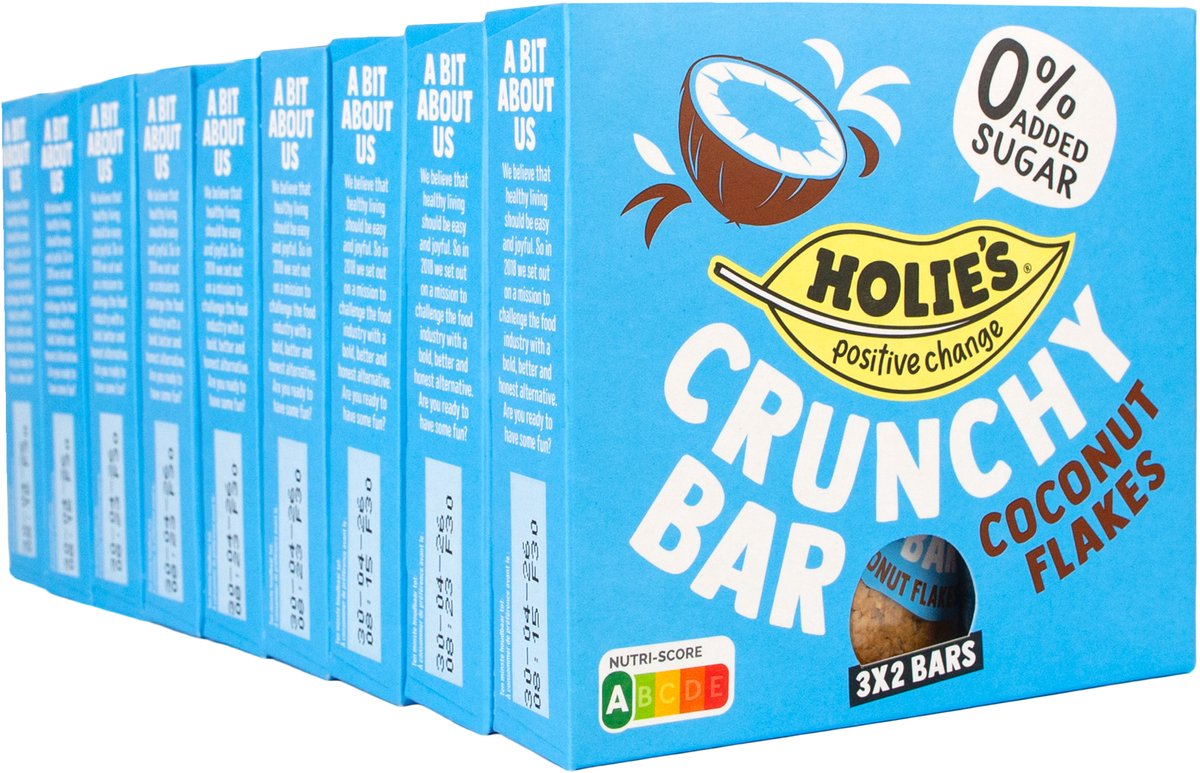 Holie's Crunchy Coconut Flakes 3x2 repen - reep - suikervrij - gezond - vegan - 9 pack